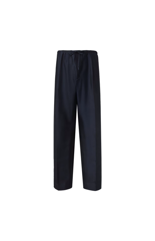 Cotton and Silk Straight Pants in Navy