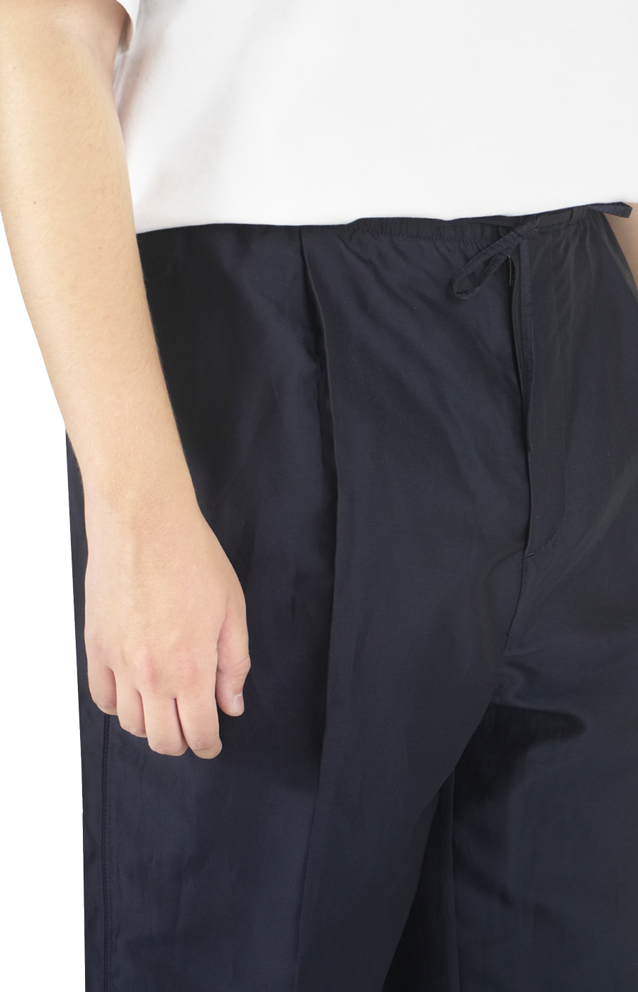Cotton and Silk Straight Pants in Navy