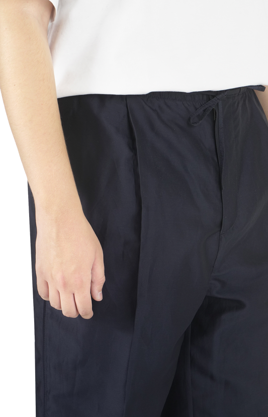Cotton and Silk Straight Pants in Navy
