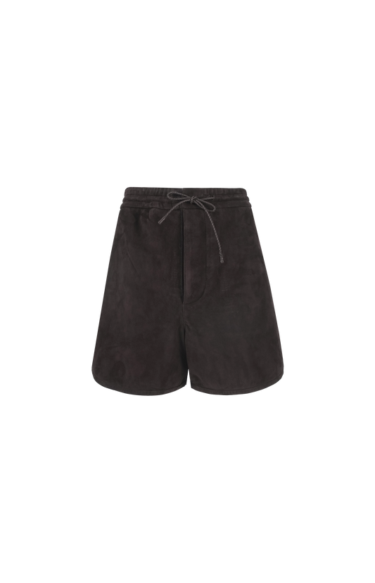 Bottega Veneta Suede Shorts in Intense Carubo in Brown — front view