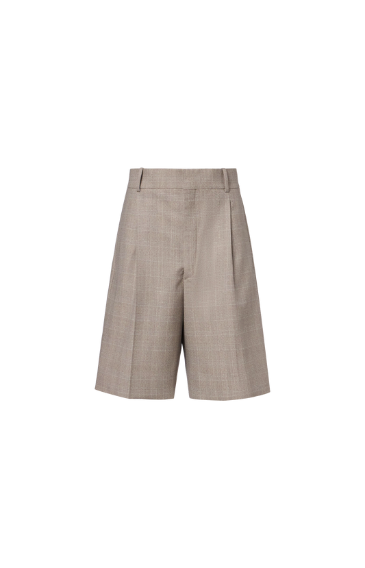 Prince Of Wales Wool Shorts in Silt/Stucco Melange