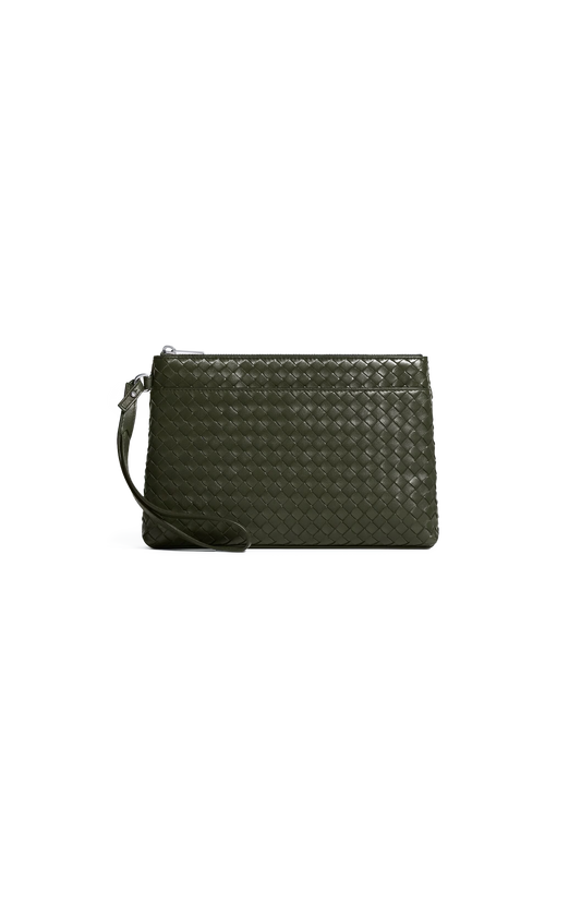 Intrecciato Piccolo Prism Pouch in Bark Green