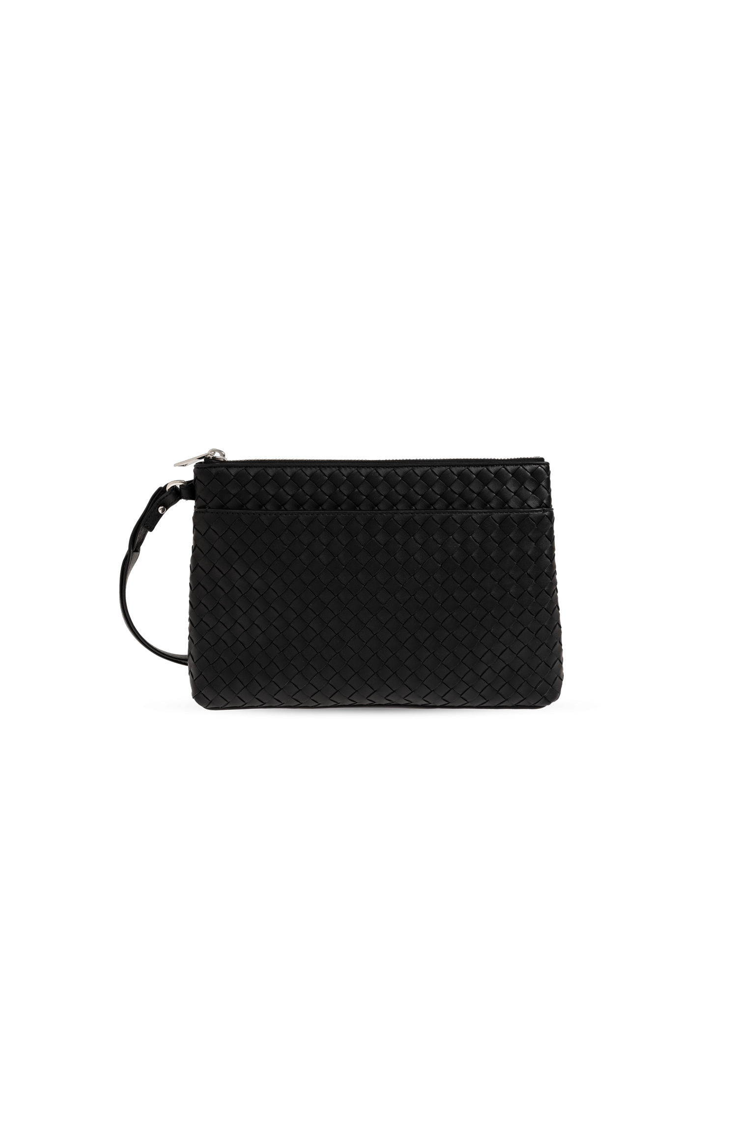 Bottega Veneta Intrecciato Piccolo Prism Pouch in Black — front view