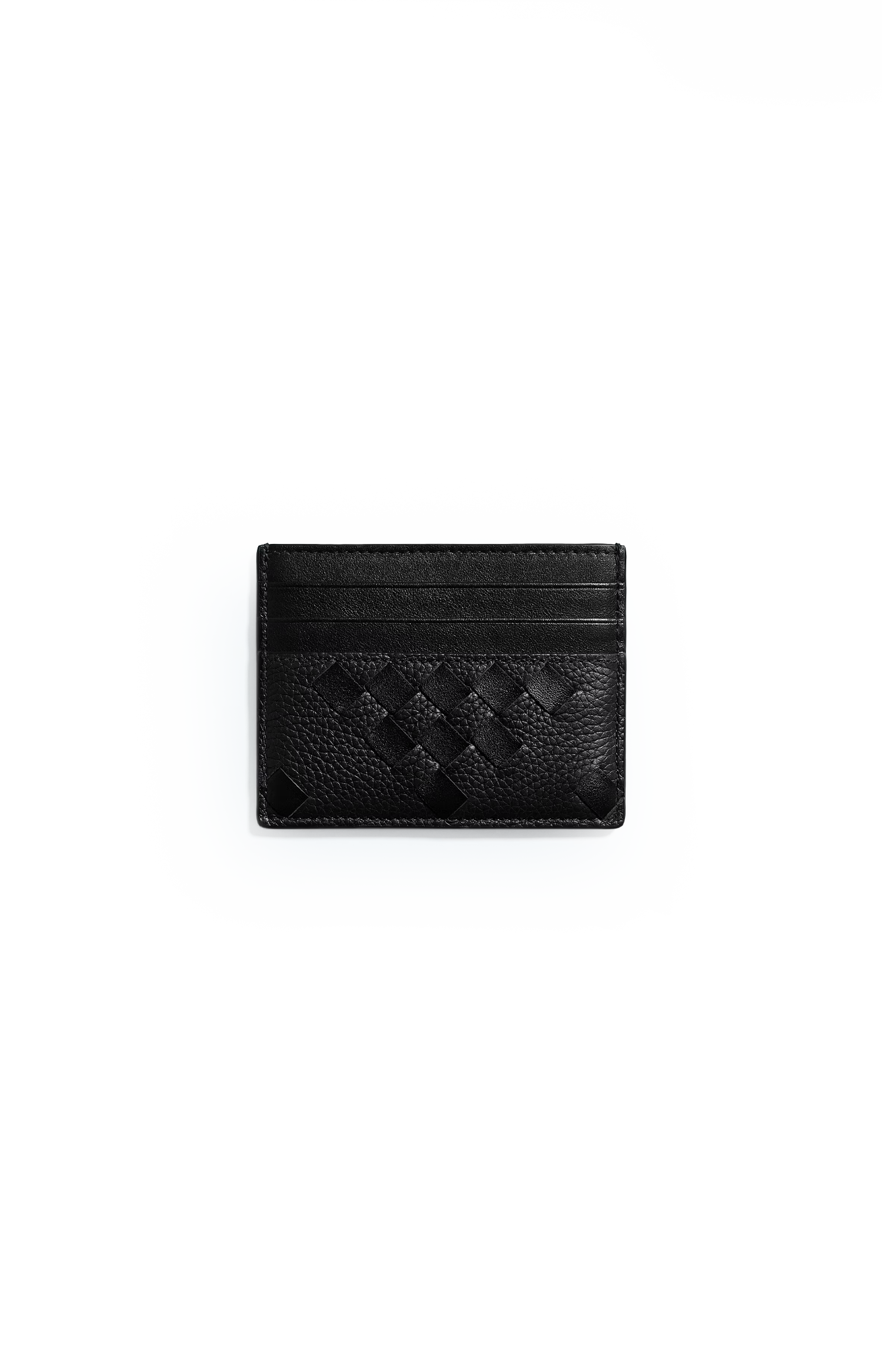 Bottega Veneta Intrecciato Credit Card Case in Black — front view