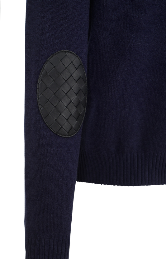 Cashmere Blend Sweater with Intrecciato Logo Patch in Night