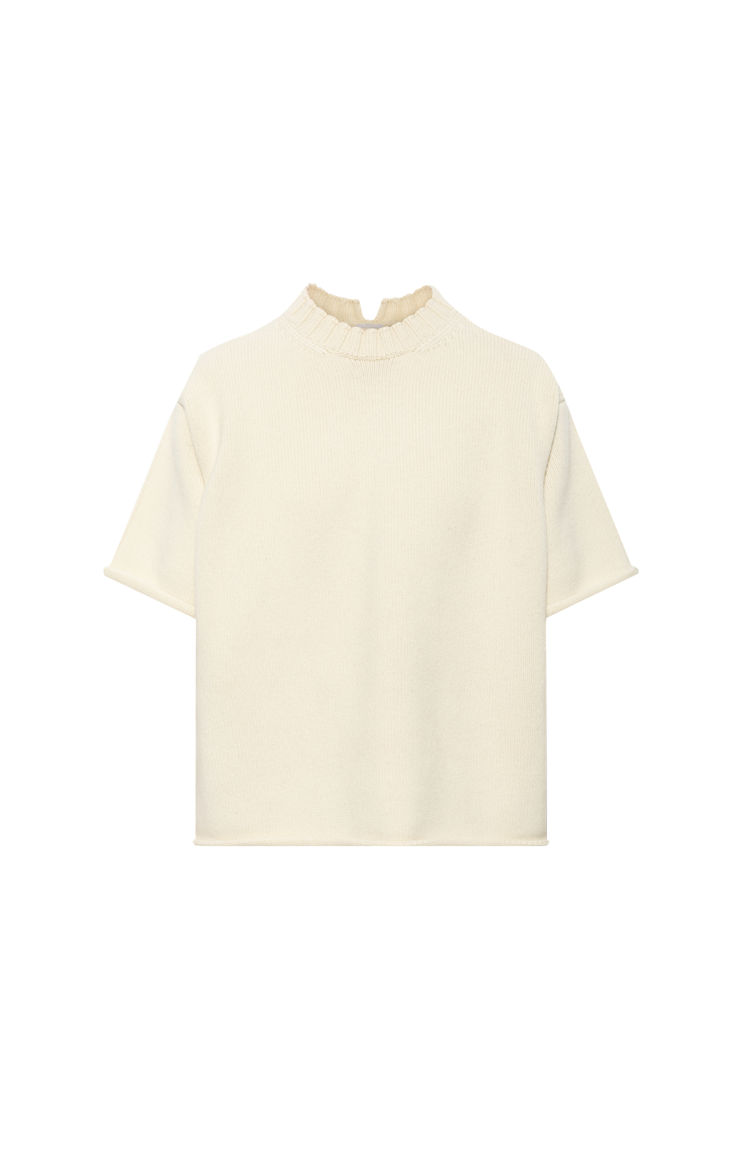 Short-Sleeve Turtleneck Sweater in Rice