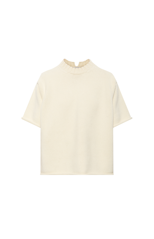 Short-Sleeve Turtleneck Sweater in Rice