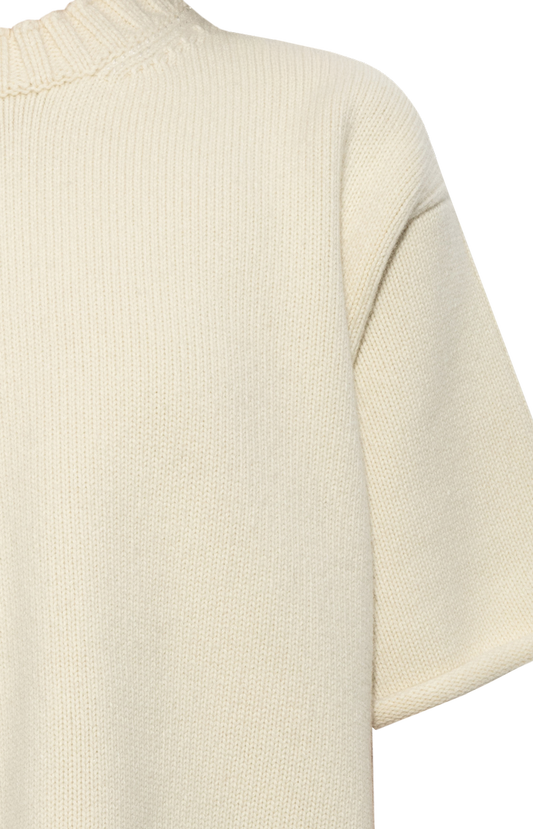 Short-Sleeve Turtleneck Sweater in Rice