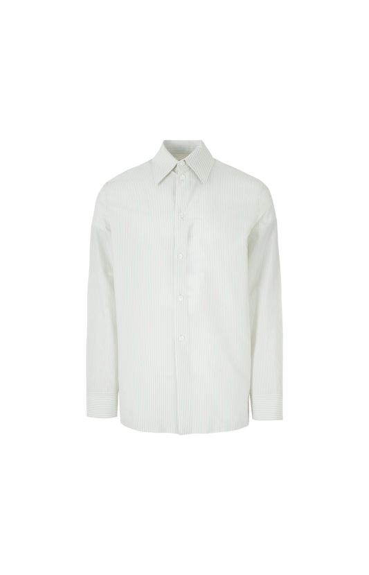 Bottega Veneta Striped Cotton and Cupro Shirt in Rice — front view