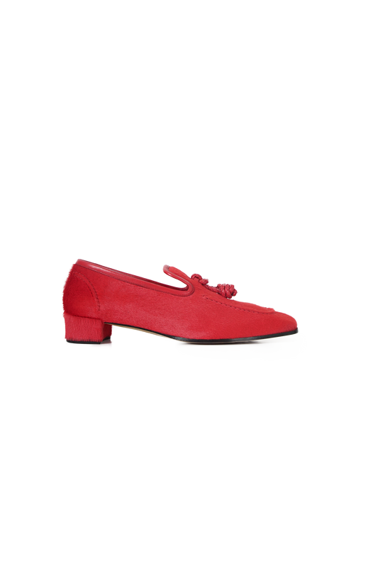 Loafers with Intrecciato Knots in Flash Red
