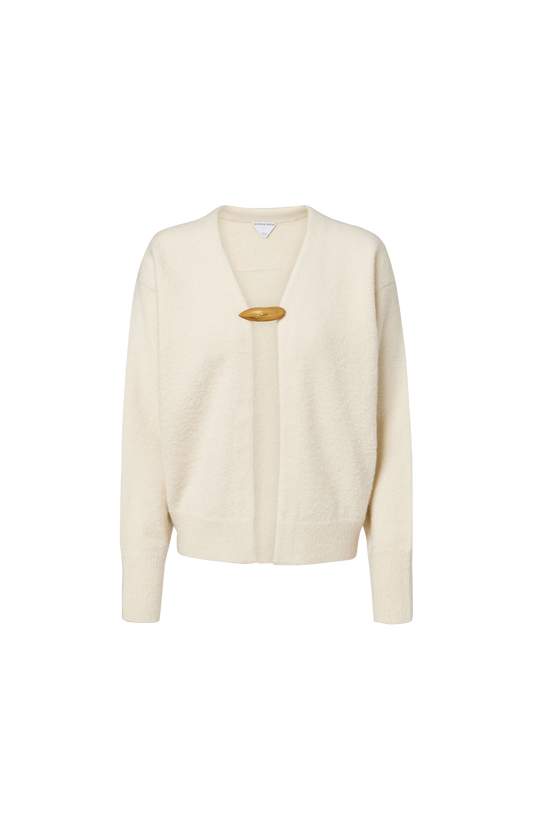 Bottega Veneta Cashmere, Wool And Silk Cardigan in Parchment — front view