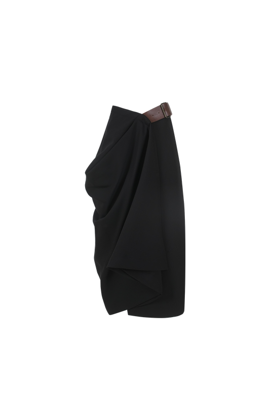Bottega Veneta Wool Grain De Poudre Skirt in Black — front view