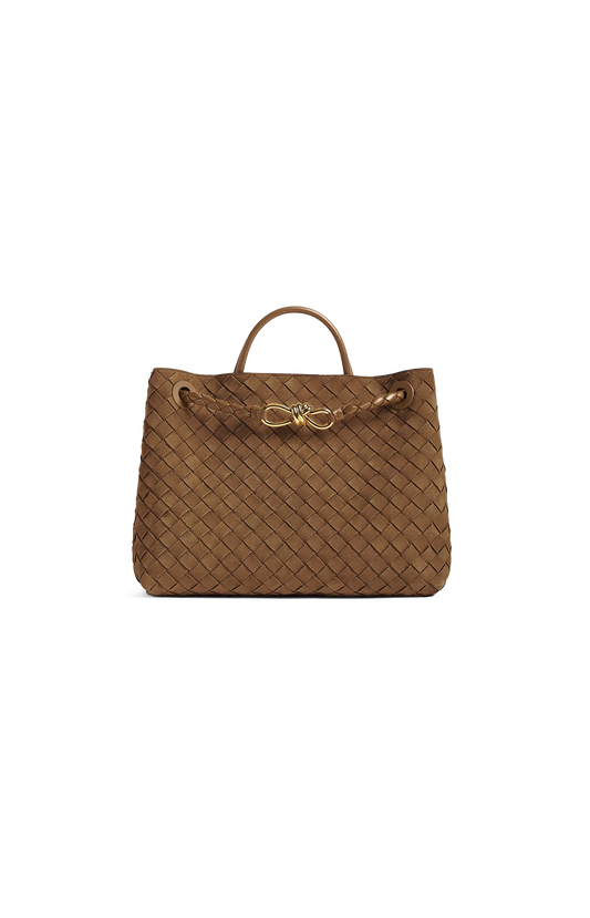 Bottega Veneta Andiamo Bag in Dark Caramel — front view