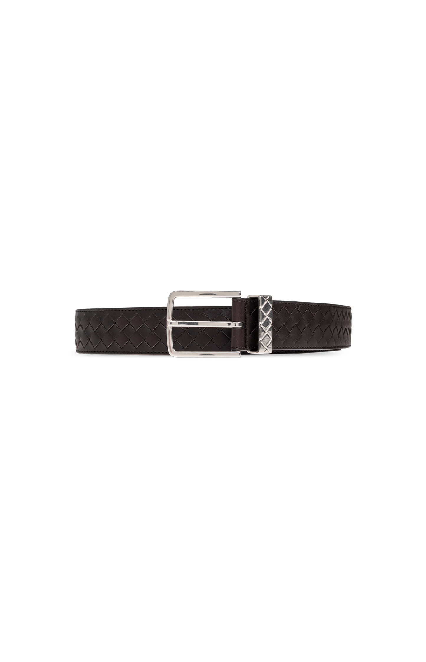 Black belt with a silver buckle on a white background