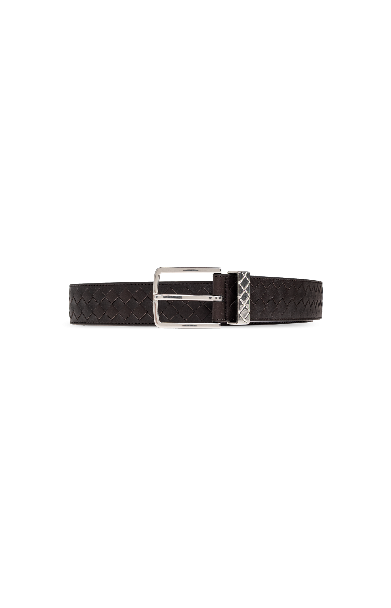 Black belt with a silver buckle on a white background