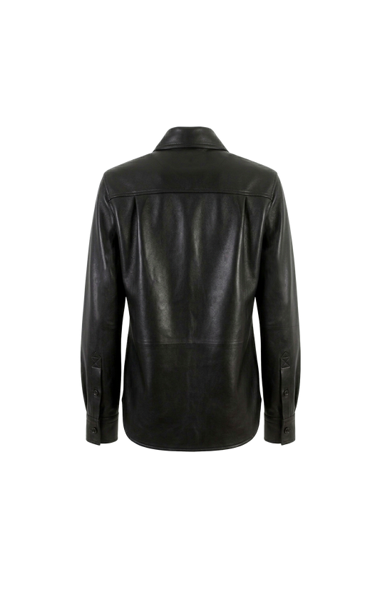 Leather Shirt with Intrecciato Leather Detail