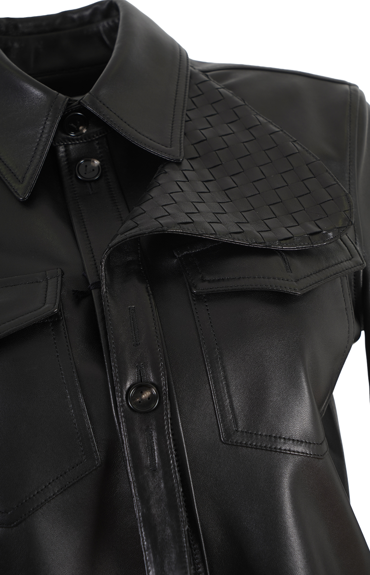 Leather Shirt with Intrecciato Leather Detail