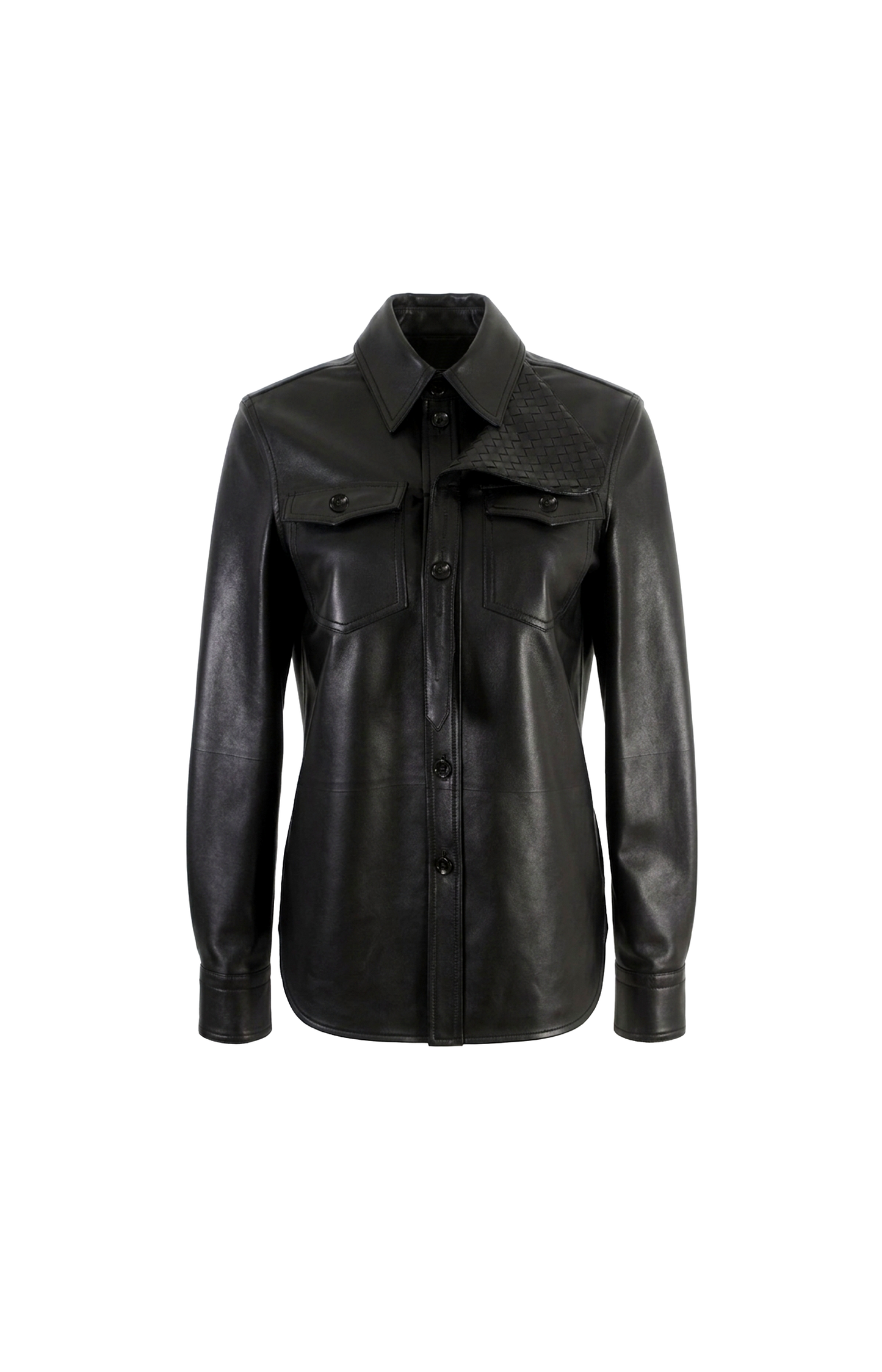 Leather Shirt with Intrecciato Leather Detail