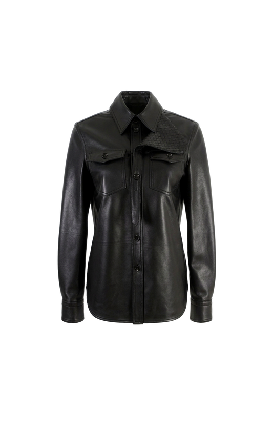 Leather Shirt with Intrecciato Leather Detail
