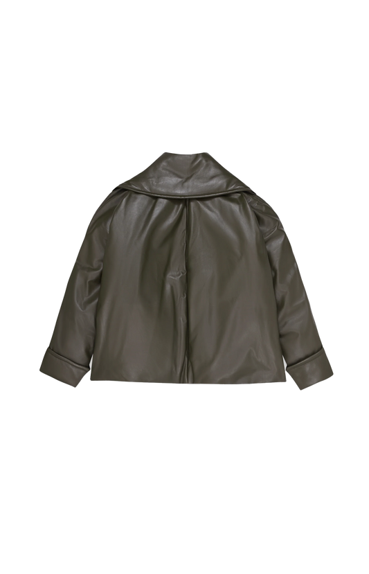Bottega Veneta Shiny Leather Puffer Jacket in Pine Forest — product photo 2