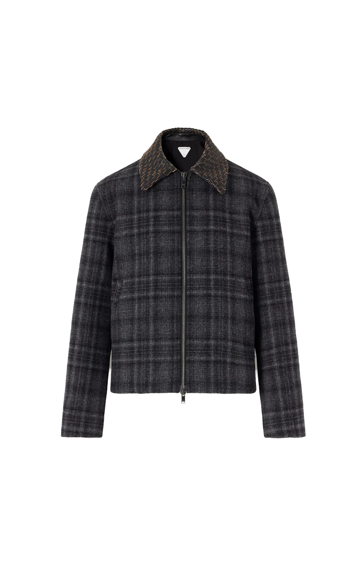 Bottega Veneta Check Wool Jacket in Ardoise/Sterling Mel — front view