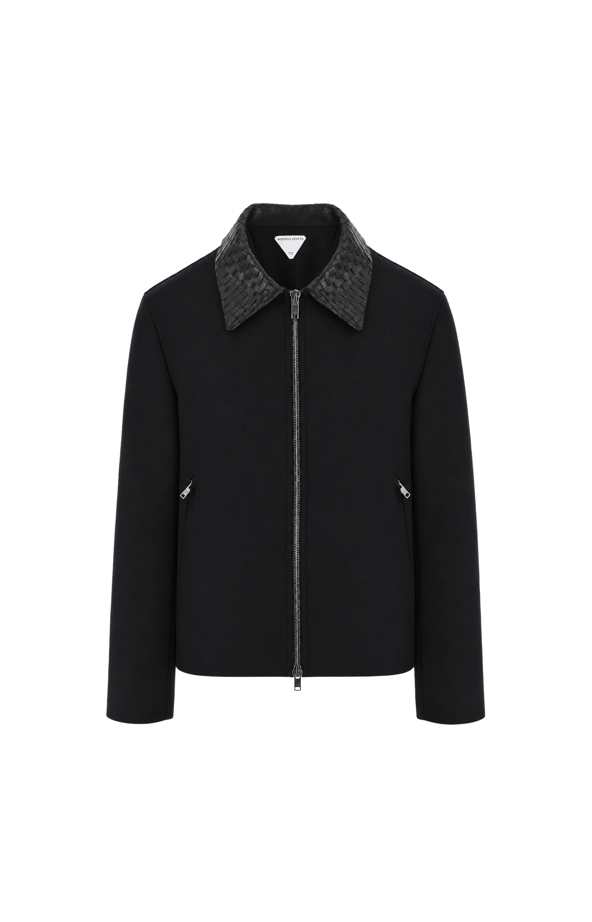 Bottega Veneta Wool Jacket with Leather Collar in Black — front view