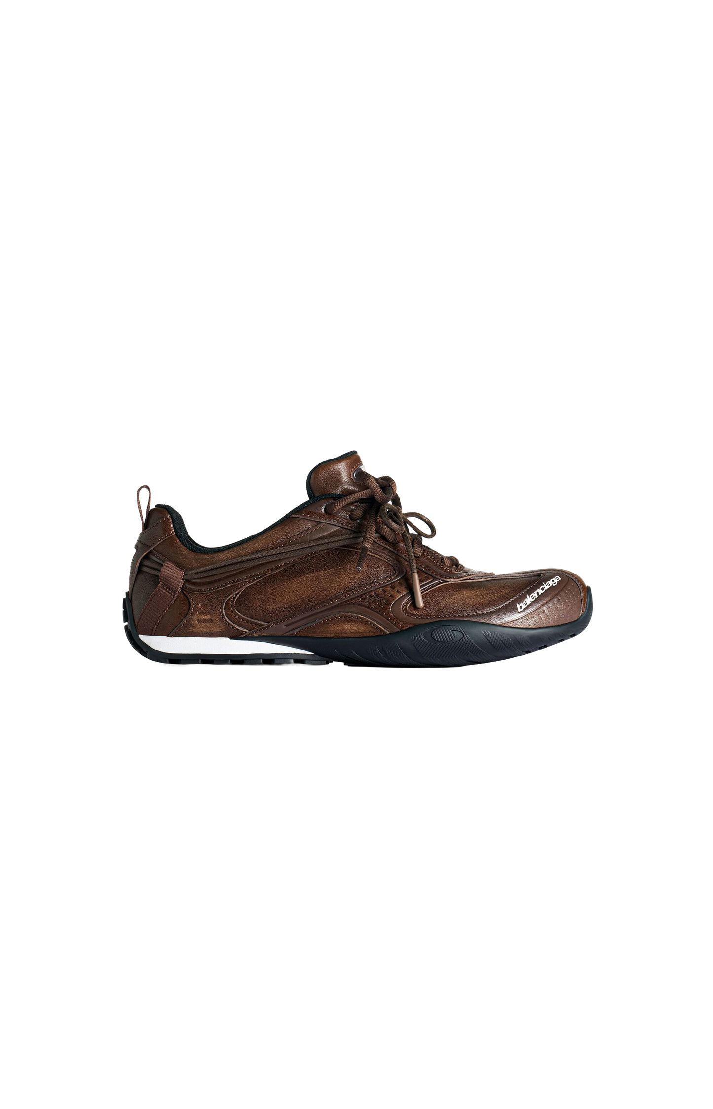 Balenciaga Radar Leather Sneaker in Brown/Black — front view