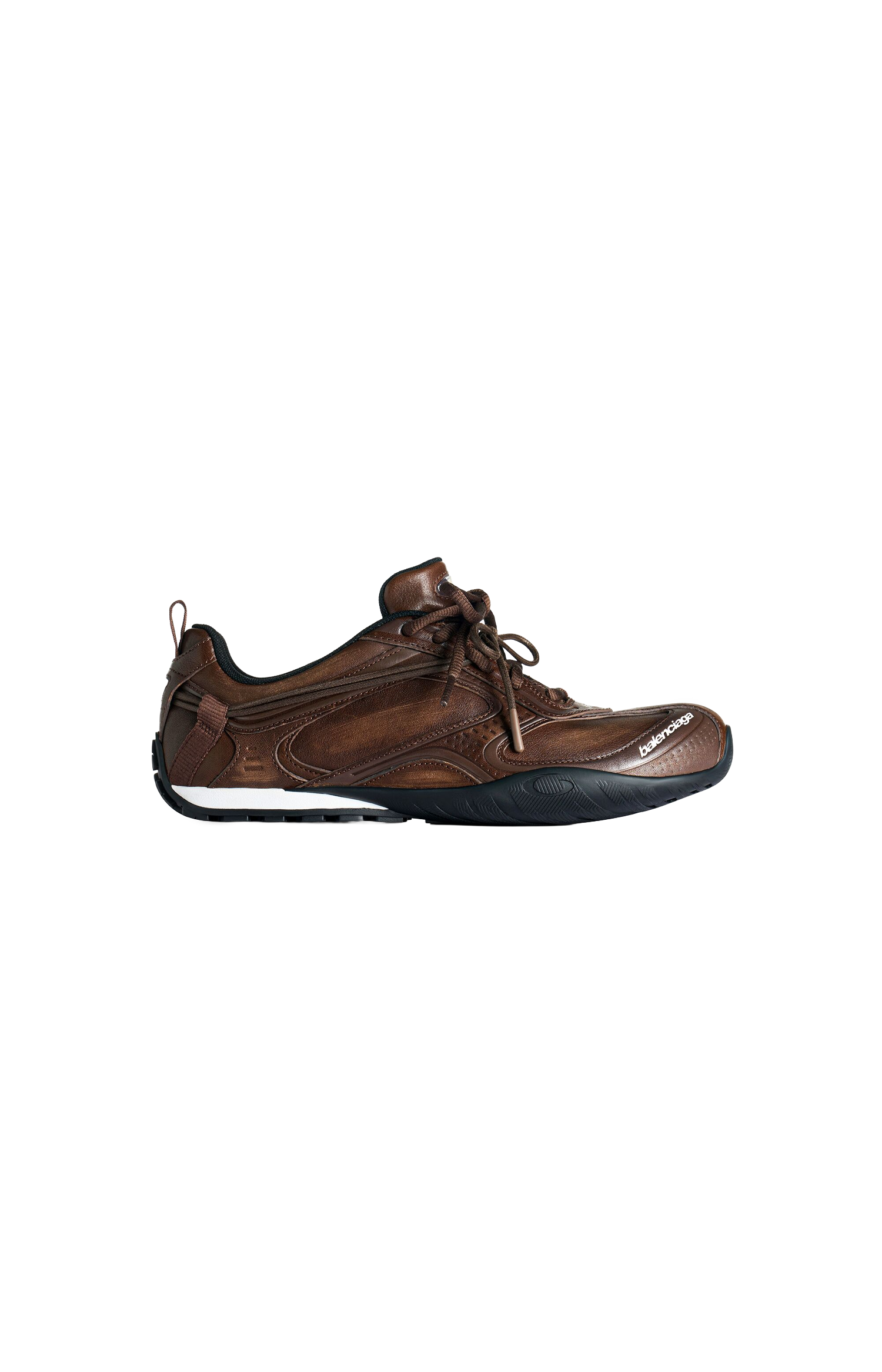 Balenciaga Radar Leather Sneaker in Brown/Black — front view