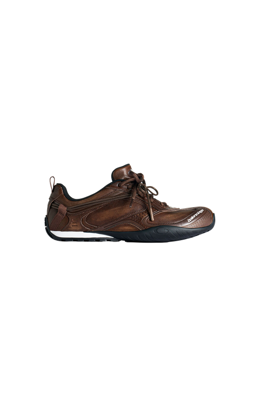 Balenciaga Radar Leather Sneaker in Brown/Black — front view