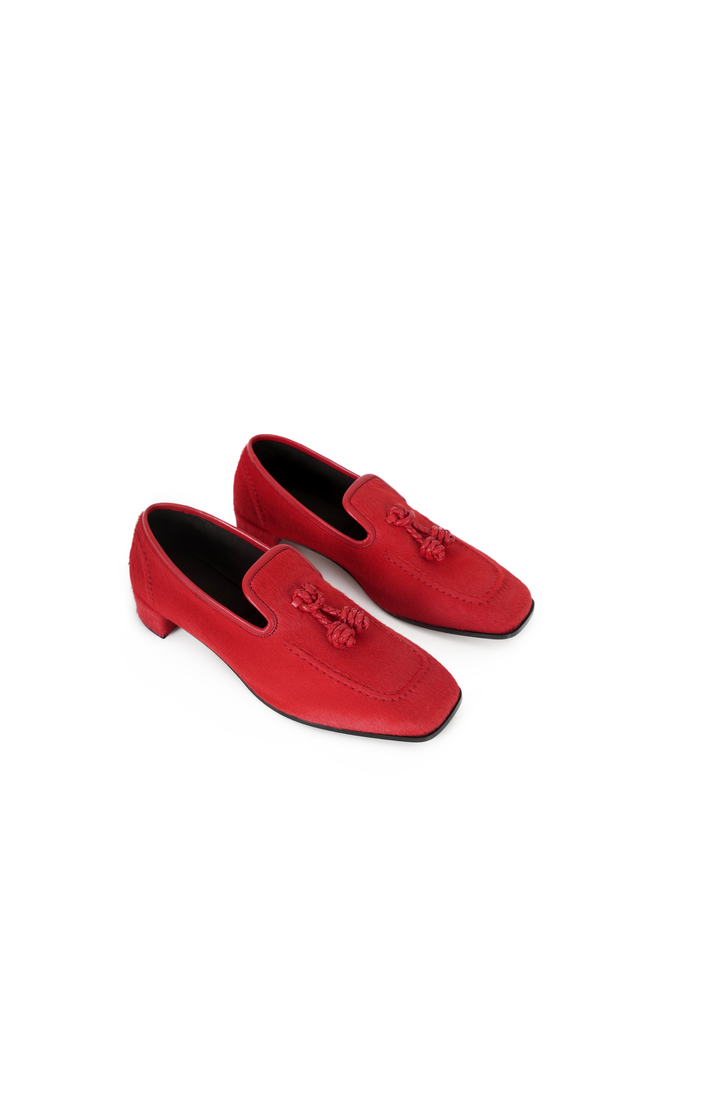 Loafers with Intrecciato Knots in Flash Red