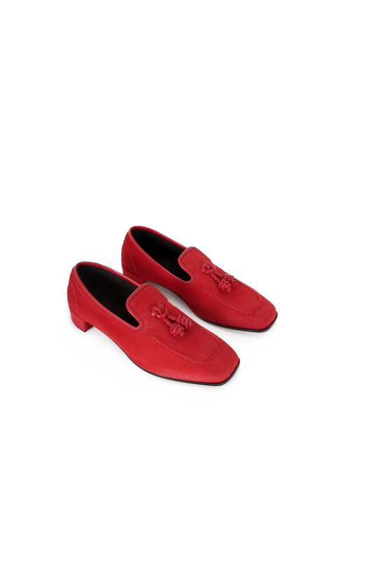 Loafers with Intrecciato Knots in Flash Red