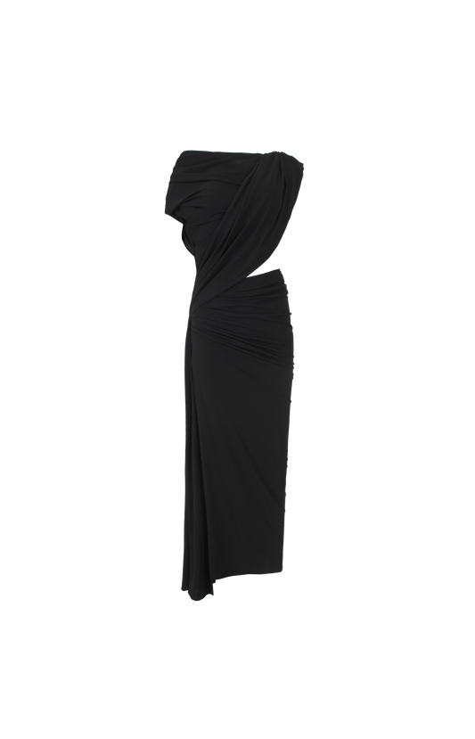 Balenciaga Draped Cutout Dress in Black — front view