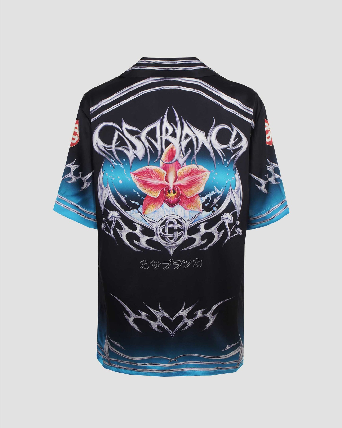 Blades Short Sleeve Silk Satin Shirt