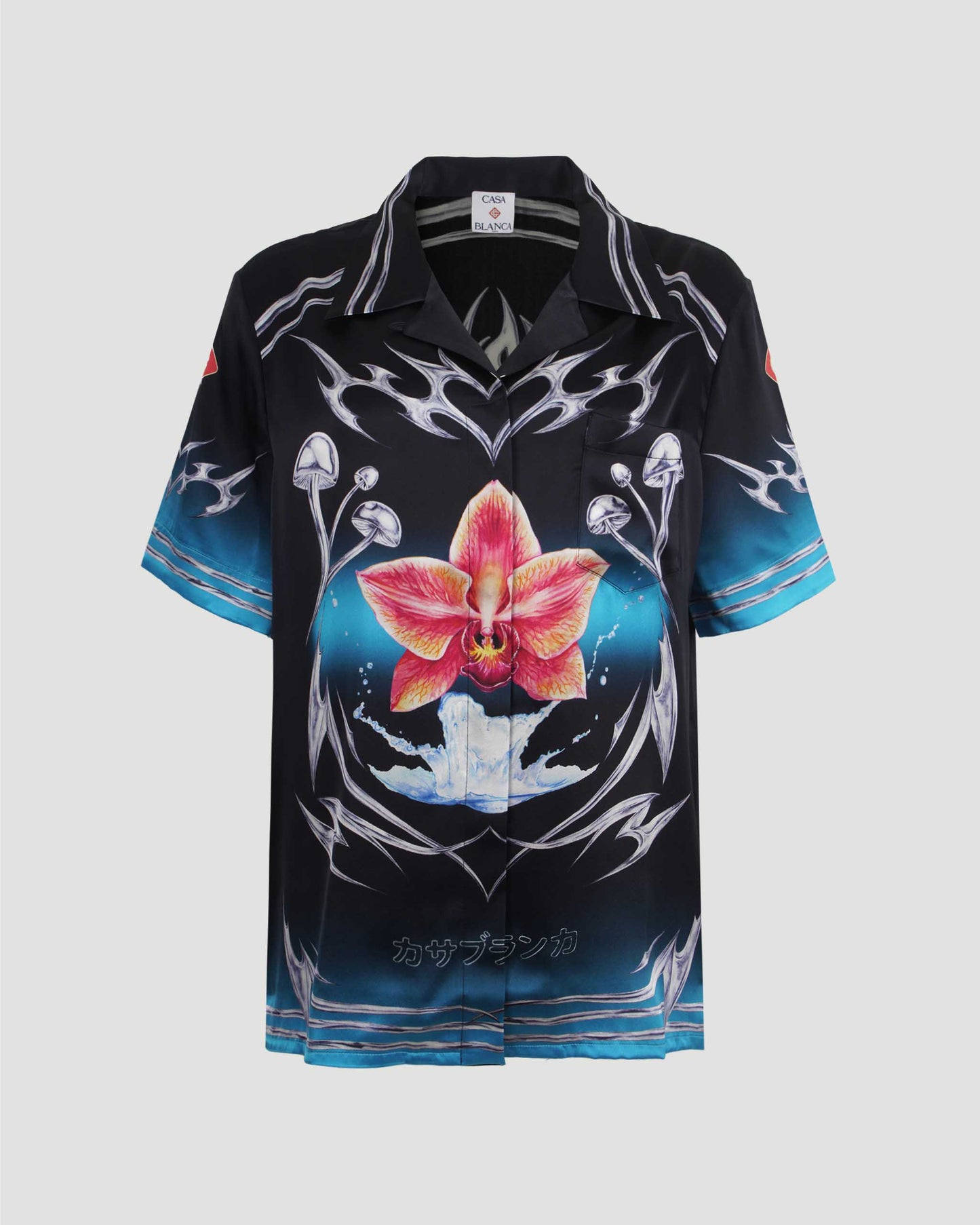 Blades Short Sleeve Silk Satin Shirt