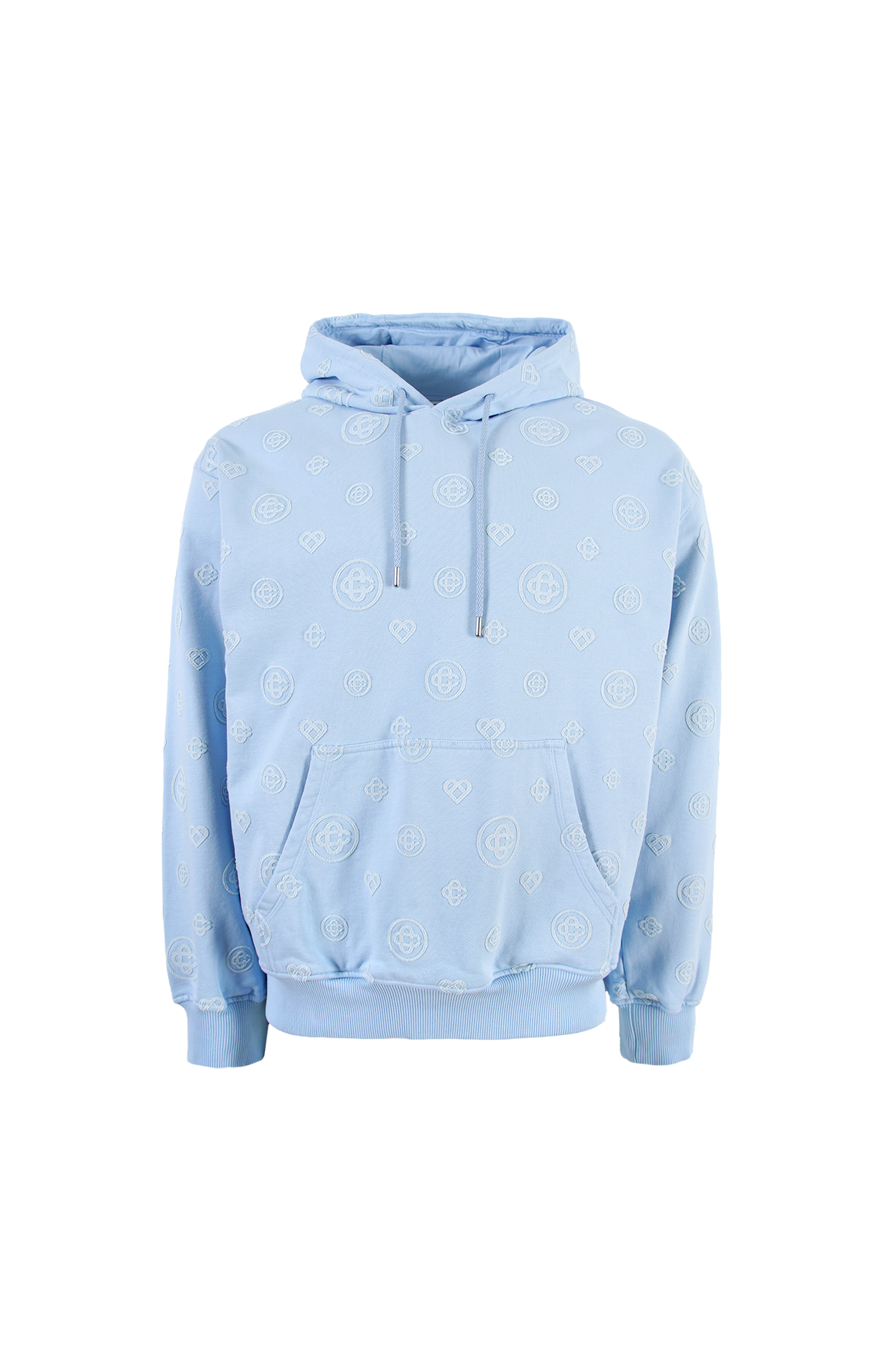 Light blue hoodie with star patterns on a white background