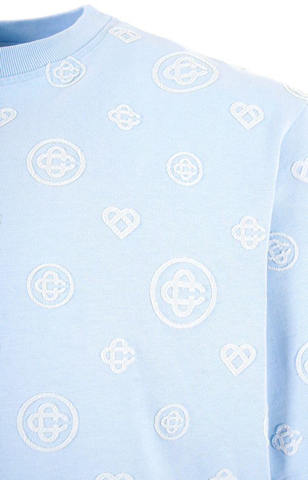 Blue Applique Monogram Oversized Short Sleeve T‑Shirt