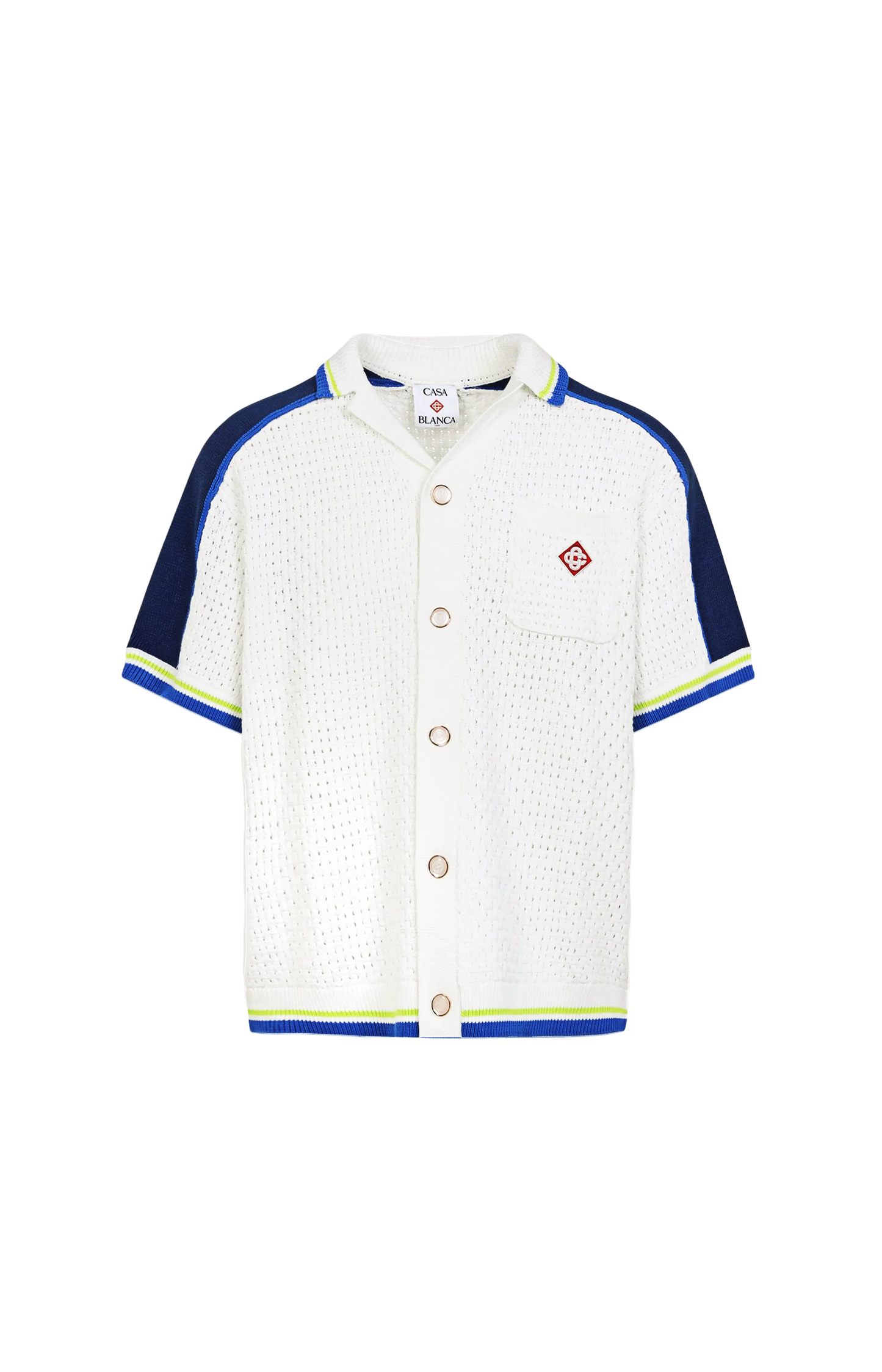 White & Blue Short Sleeve Crochet Shirt