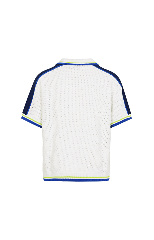 White & Blue Short Sleeve Crochet Shirt