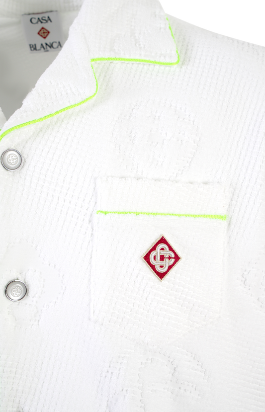 White Towelling Monogram Short Sleeve Shirt