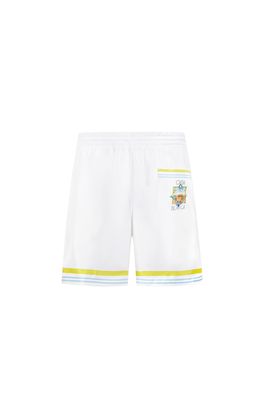 White Tennis Landscape Silk Shorts