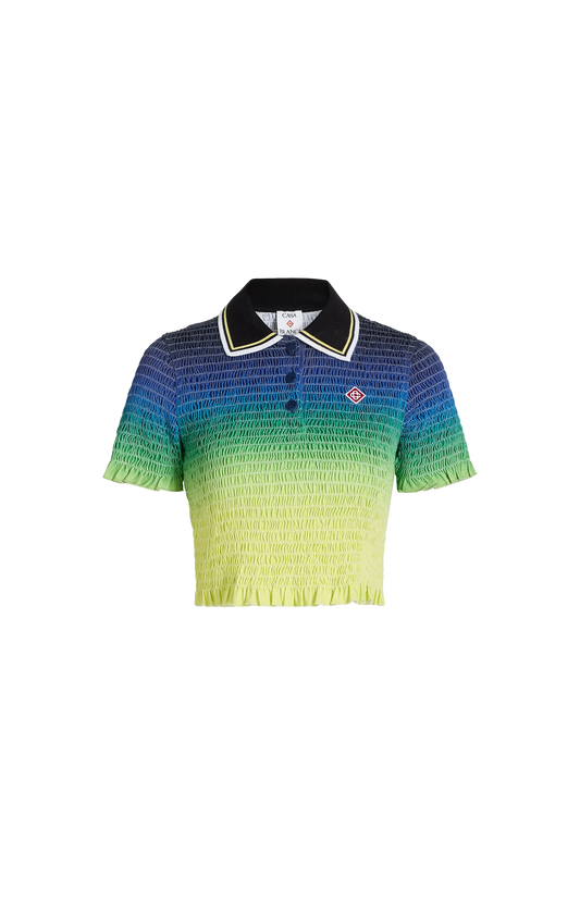 Gradient Shirred Polo Top