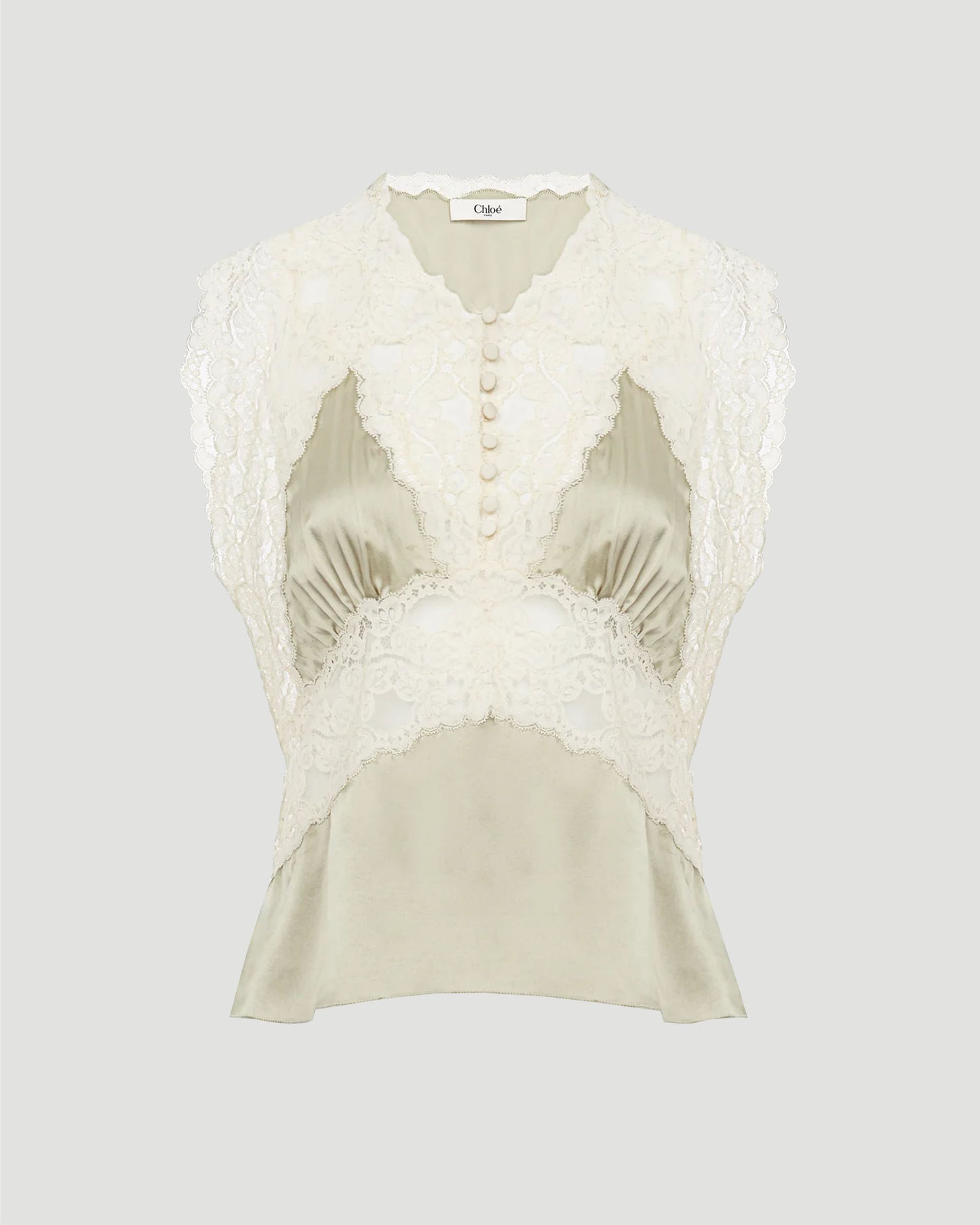 V-Neck Top in Silk Satin And Lace