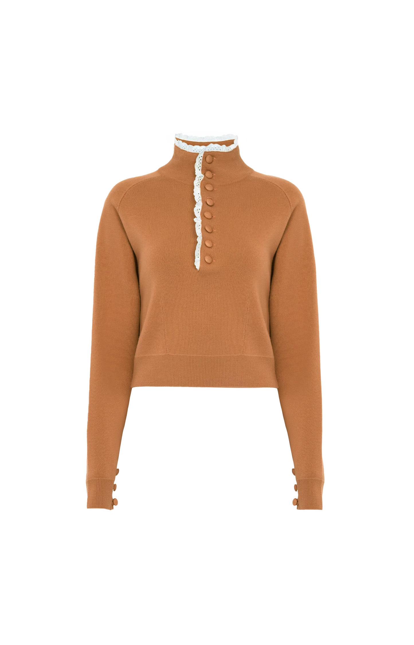 High-neck Sweater in a Wool Knit & Lace