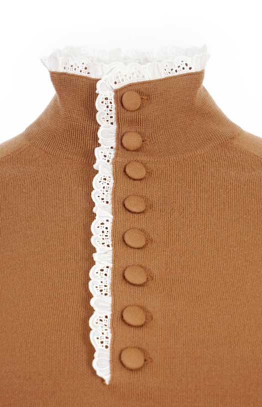High-neck Sweater in a Wool Knit & Lace
