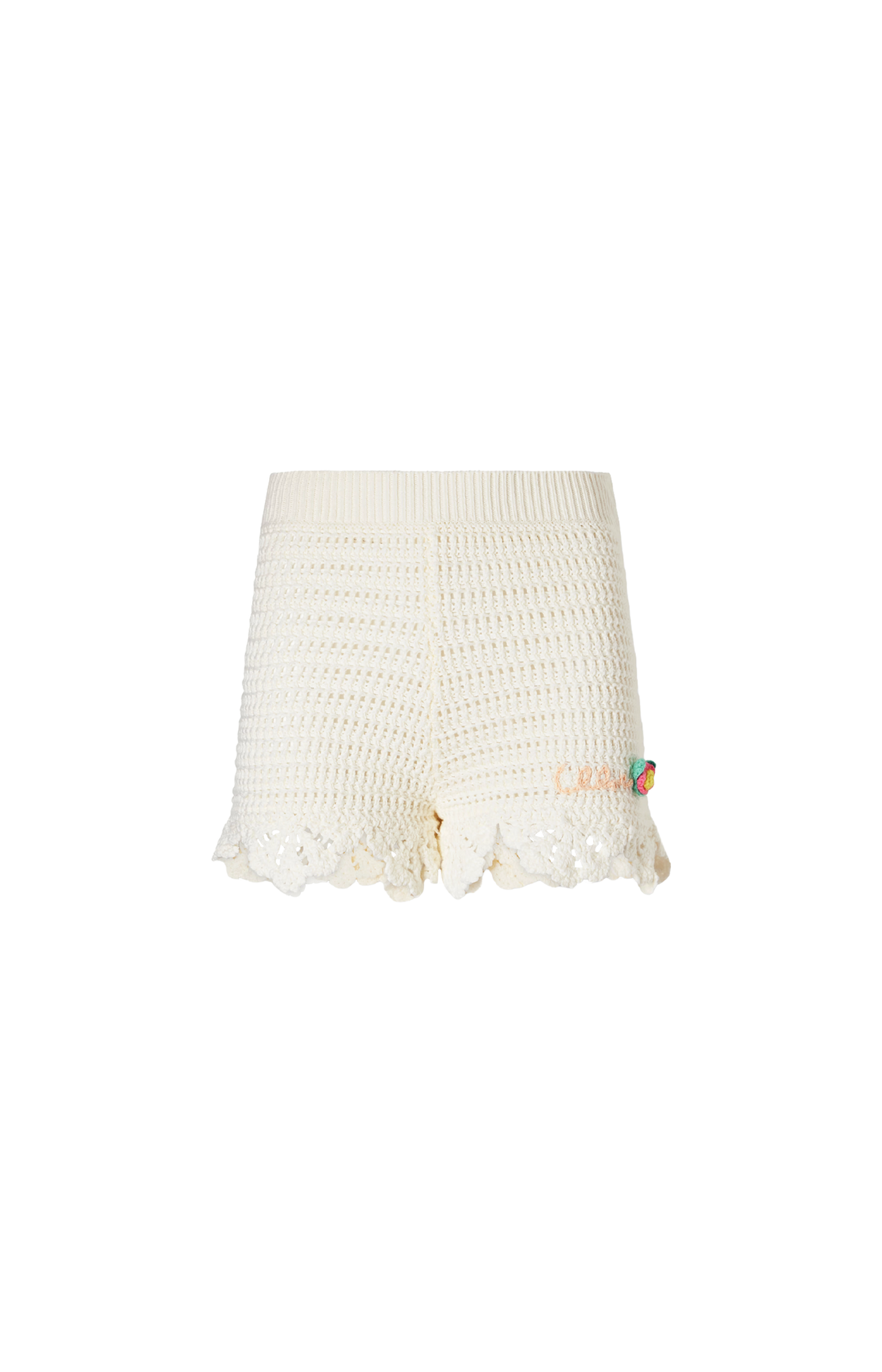 High-Waisted Logo Mini Shorts in Crochet Knit