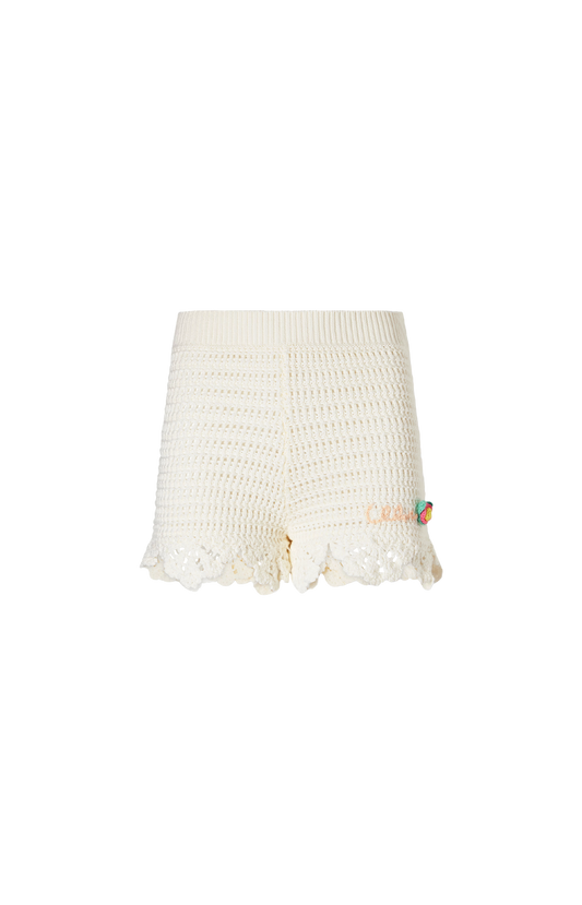 High-Waisted Logo Mini Shorts in Crochet Knit