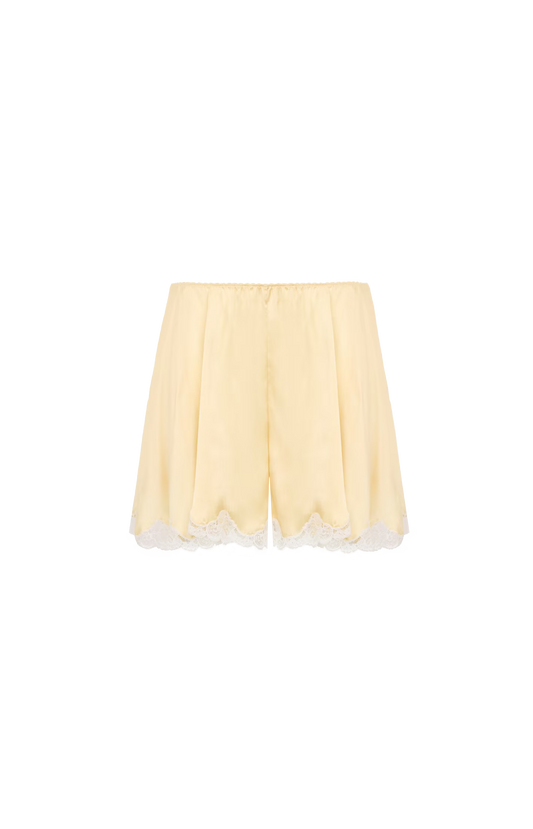 Fluid Shorts in Washed Silk Satin & Lace