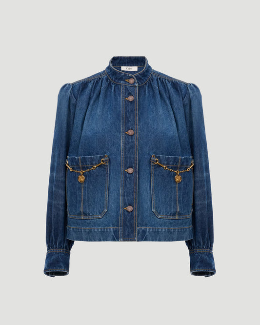 High-neck Gathered Jacket in Denim