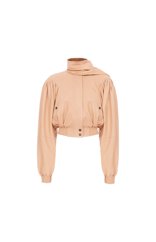 Cropped Scarf Jacket in Leather