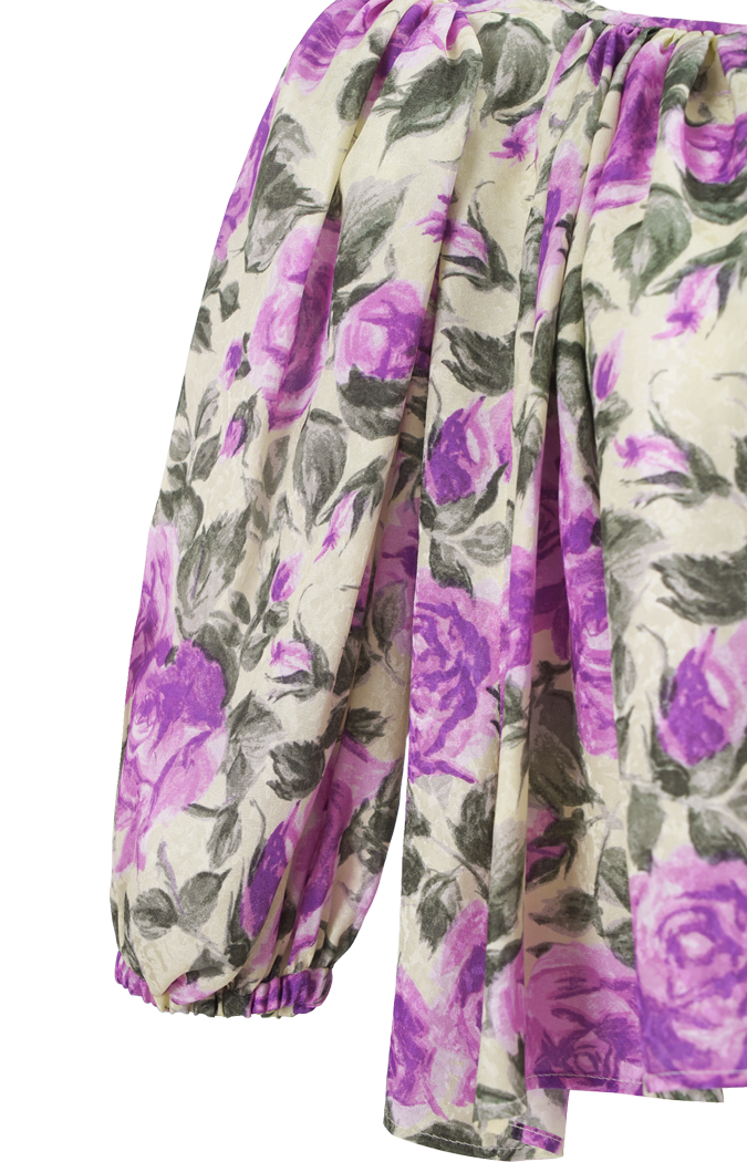 Cropped puff-sleeve top in silk jacquard